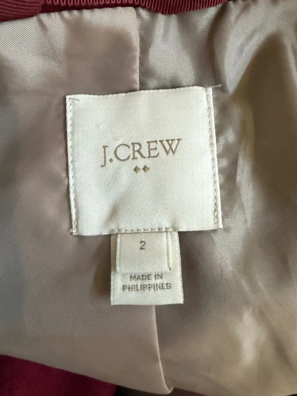 J. CREW Women's Burgundy Stand-Collar Wool Pea Coat Size 2 - Picture 4 of 5